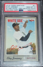 2019 TOPPS HERITAGE ELOY JIMENEZ RC EJ ROOKIE REAL ONE RED INK AUTO #D/70 PSA 10