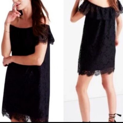 NWT Size 0 Madewell Black Dusk Lace Off the Shoulder Mini Dress | eBay