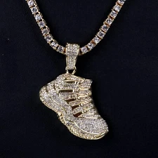 Hip Hop Gold PT Tennis Shoes Pendant & 24" Iced Tennis Chain Fashion Necklace