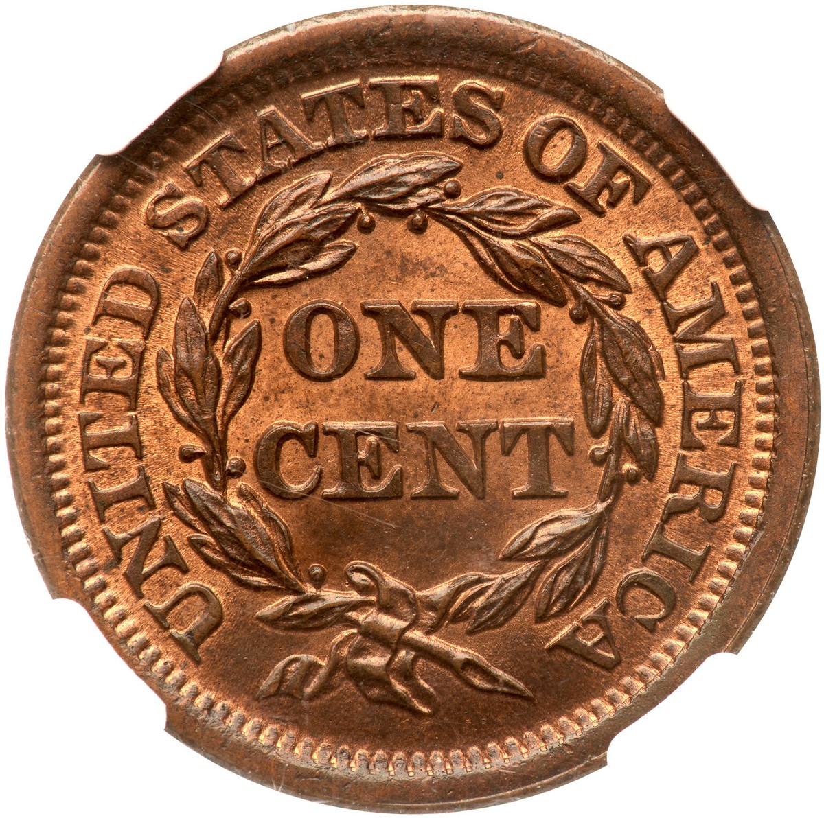 ひ*僧様 Brunt CONTINUE B/C CENTER 右 コンティニュー 1854 N-17 NGC MS 63+ RB TCC#5, CC#2 of LDS Braided Hair Large Cent