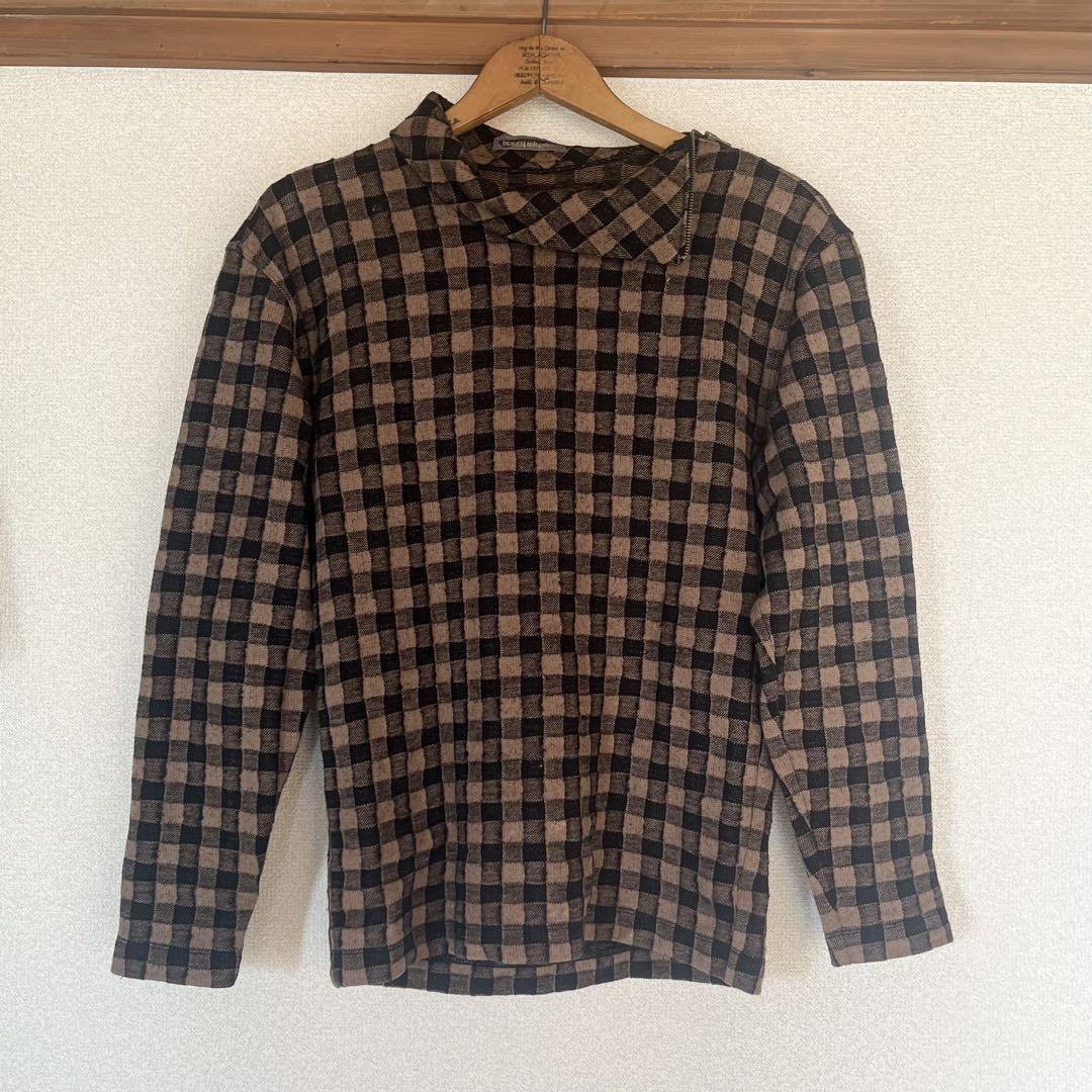 ISSEY MIYAKE cotton Brush tag check tailored jacket Brown black 7