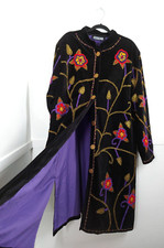 Indigo Moon Size Large / Xl Black Velvet Embroidered Long Length Coat Buttons