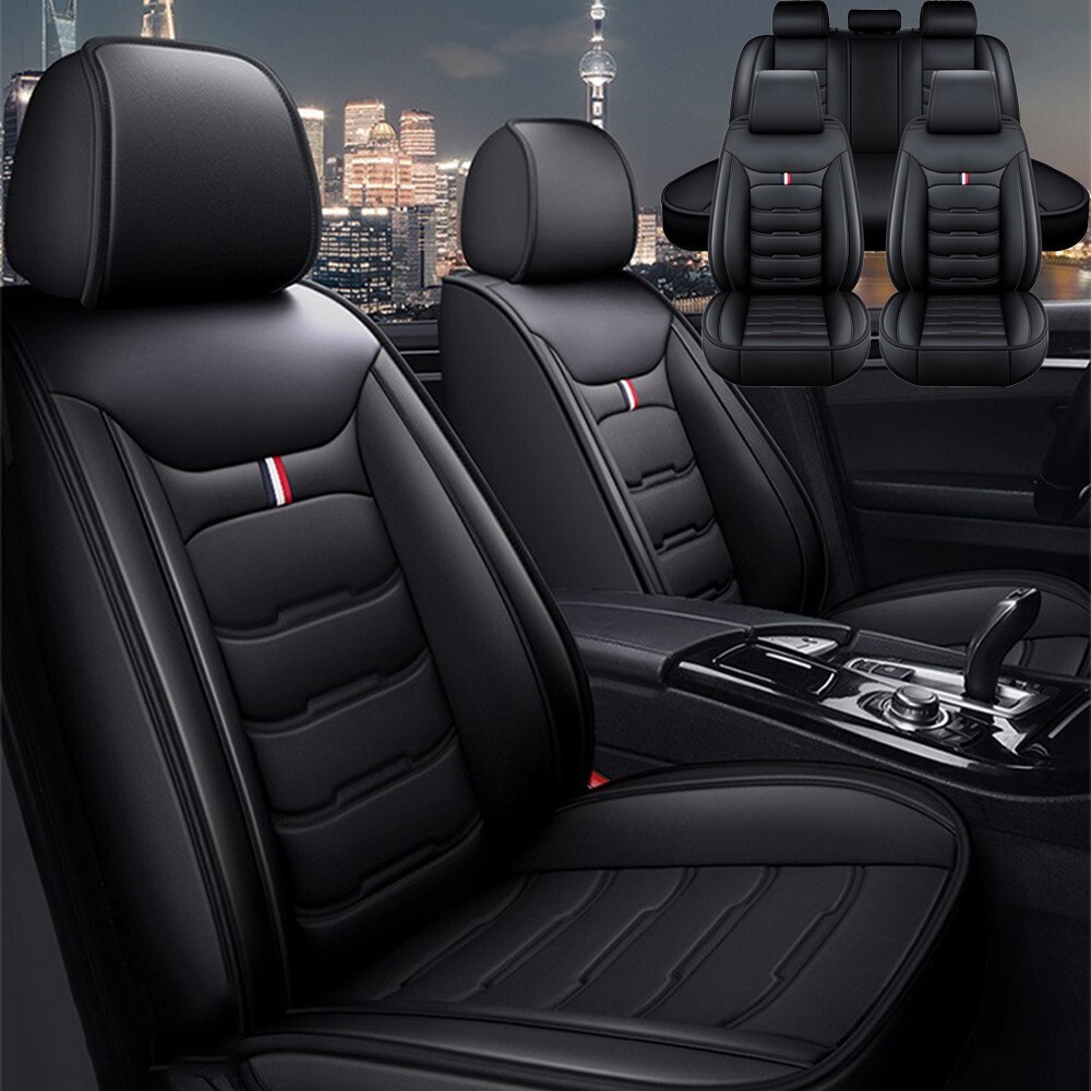 5-Piece Leather Seat Covers For Chevrolet Silverado & GMC 1500/2500HD/3500HD - Black, Airbag Compatible
