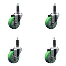 3.5 Inch Green Poly Wheel Swivel 1 Inch Expanding Stem Caster Set SCC