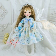 1/6yosd 1/4MSD 1/3SD BJD Outfit Doll Clothes Blue Flower Summer Dress Headwear