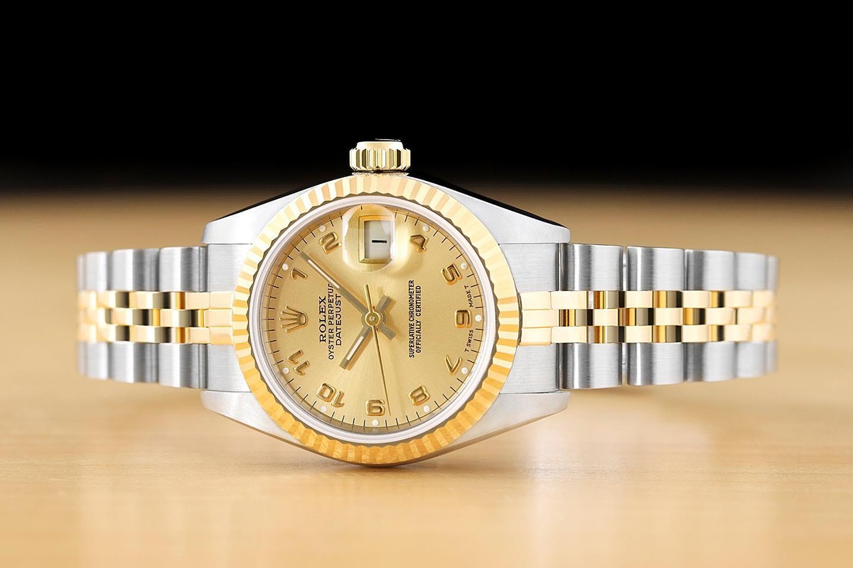 ROLEX LADIES DATEJUST 69173 CHAMPAGNE ARABIC DIAL 18K GOLD STEEL 