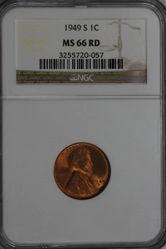1949 S .01 NGC MS66RD Lincoln Head Cent, Old Copper Collector Coin, 