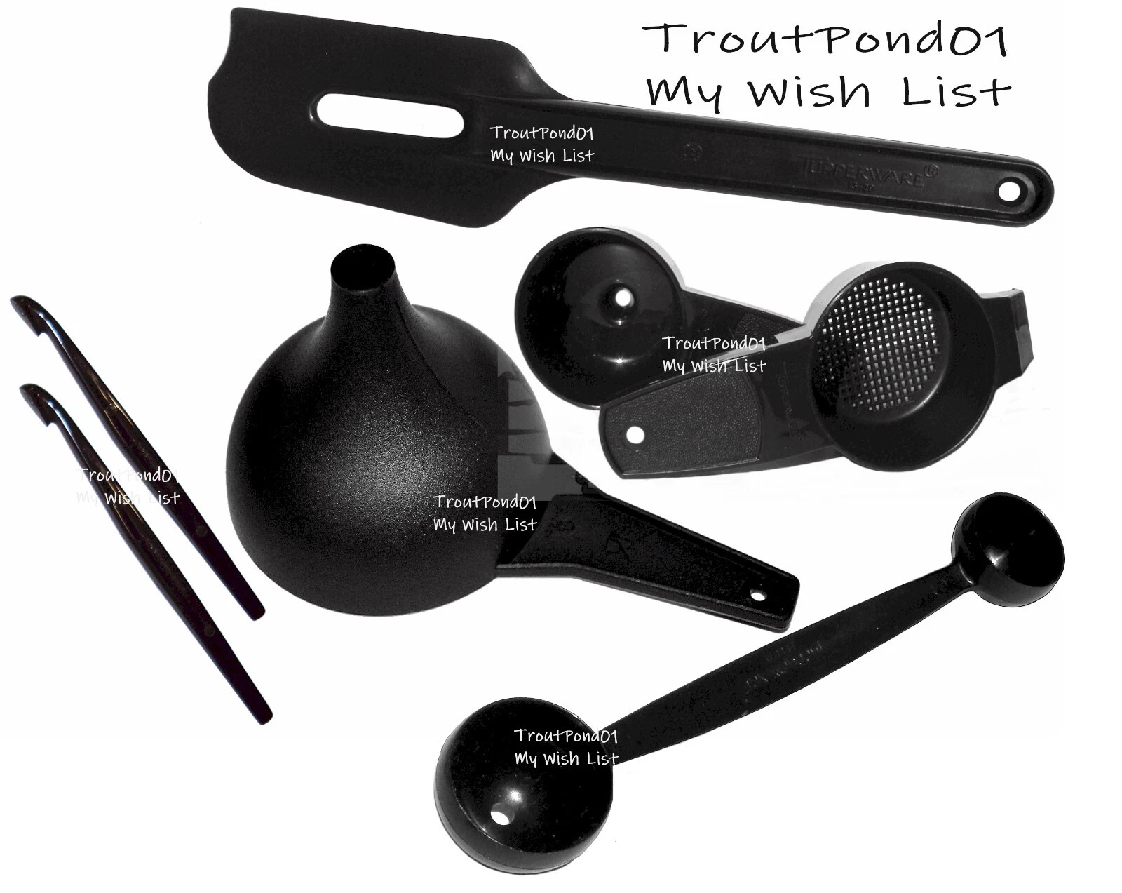 Tupperware Gadgets Black Lot Funnel Paddle Scraper Spatula Sifter Citrus Peelers