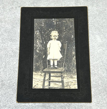 Vintage Cabinet Card Photo Young Girl Toddler on Chair in White Dress