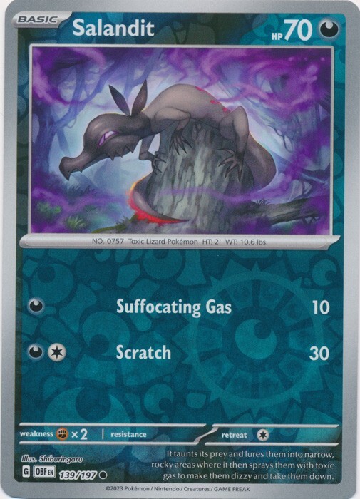 Reverse Holo Salandit 139/197 Common  Obsidian Flames Pokemon TCG