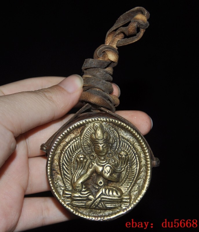 Tibet bronze leather Kwan-Yin Tara Green Tara goddess Buddha statue  pendant