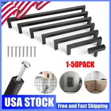 Matte Black Square Modern Cabinet Handles Pulls Kitchen Drawer Stainless Steel 