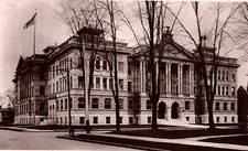 C.1910 RPPC High School, Syracuse, NY American Flag Postcard P123