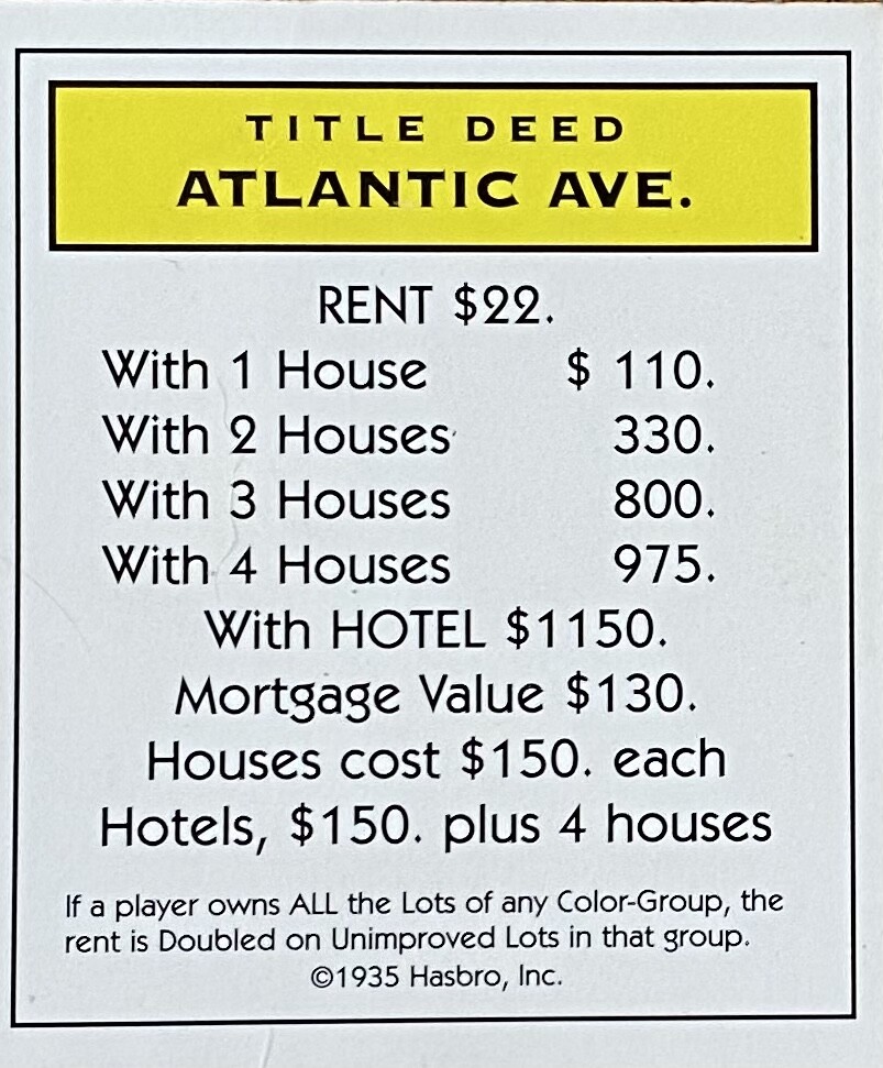 Monopoly Title Deed Cards Mediterranean Baltic Atlantic Pacific Avenue