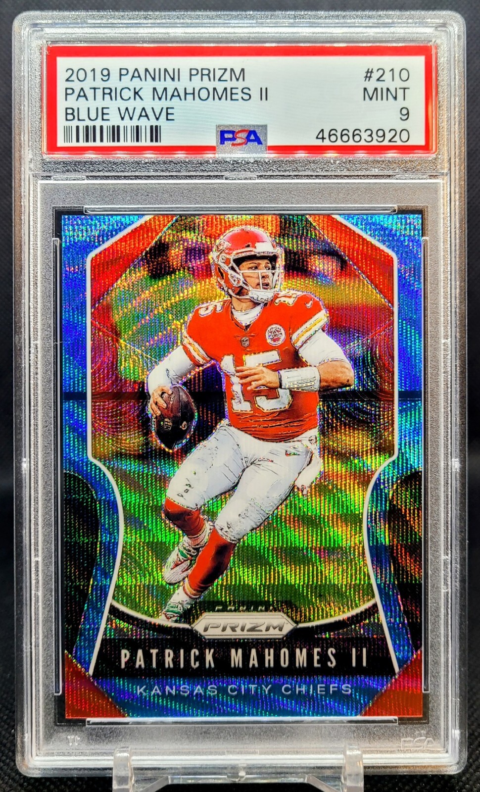 2019 Prizm 🔵🌊 Blue Wave /199 PATRICK MAHOMES #210 Kansas City Chiefs PSA 9