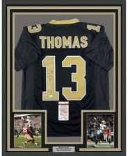 FRAMED Autographed/Signed MICHAEL THOMAS 33x42 New Orleans Black Jersey JSA COA