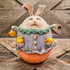 Vintage Humpty Dumpty Easter Bunny w/ Pockets Full of Baby Chicks- 7.5"H