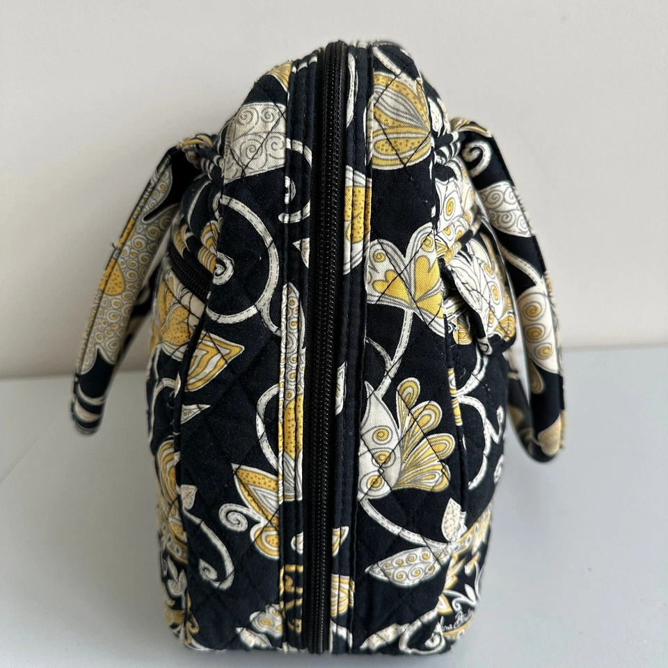 Bolso Bowler Vera Bradley Amarillo Pájaro Grande Floral Doble Correa Bolso de Hombro Bolso de Mano Foto 2 de 4
