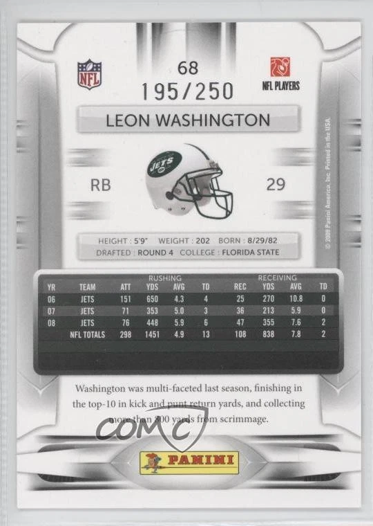 2009 Playoff Prestige Xtra Points Gold /250 Leon Washington #68 - Image 2 of 2