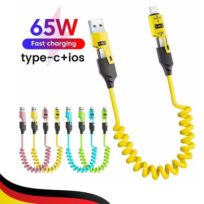 65W 4-in-1 Spring-Loaded USB-C Cable - 6A Fast Charging for MacBook & iPhone 17