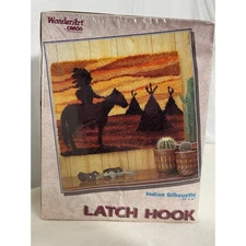 NEW Vintage WonderArt Caron Latch Hook Kit "Indian Silhouette" 24 × 34 #4354