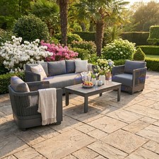 ALUXO� Ares 5 Seater Garden Lounge Set Onyx Black Aluminium Sofa Patio Furniture
