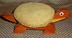 MCM Folk Art Turtle Pin Cushion Wood Barbie Doll Stool Chair Hand Made Craft 7"