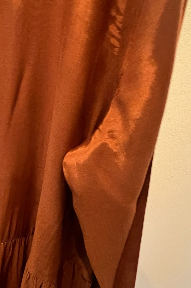Satinkleid 44 v. Kaffe kupferbraun Viskose A-Linie Blusenkleid leicht mehrstufig - Bild 4 von 4