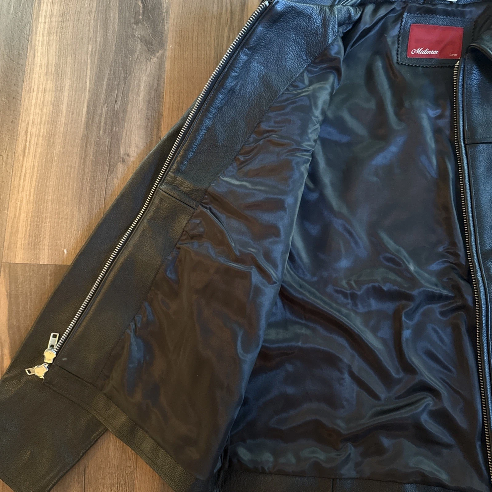Mutimer Men's Black Leather Full-Zip Jacket, Point Collar, Size L, NEW with tags - product detail image 3