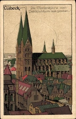 Steindruck Ak Hansestadt Lübeck, Marienkirche vom Petrikirchturm... - 4633018