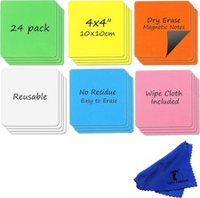 Dry Erase Magnets Set - 24 Pack - 4x4 in Whiteboard Magnetic Planning Pads Label