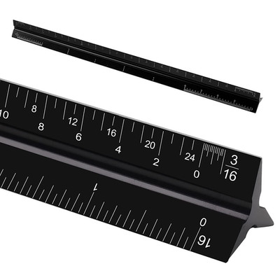 12''Architectural Scale Ruler, Aluminum Scale, Triangular Ruler,Scale Ruler Black