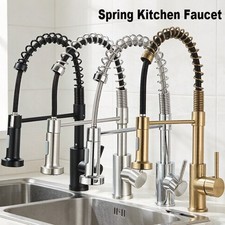 Kitchen Sink Faucet with Pull Down Sprayer Single Handle Spring 2Modes Mixer Tap