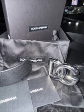 Dolce & Gabbana Men's Black Leather Belt Chrome Buckle 32 $445 NWT