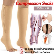 Nylon Zipper Compression Socks - 20-30mmHg Graduated Support for Men  Women