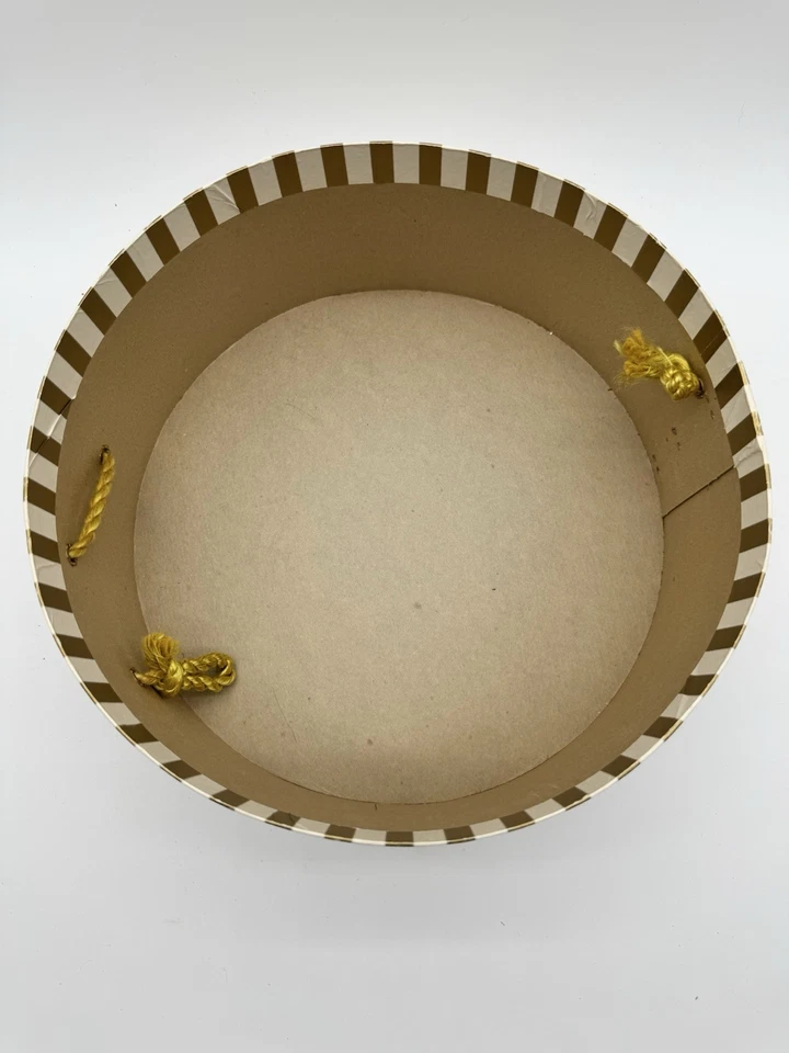 "De colección Retro Pequeño Sombrero a Rayas Caja Marrón Crema 11x5"" Mango de Cuerda Almacenamiento Expositor" Foto 3 de 4