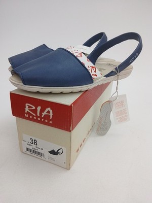 NWT Ria Menorca Navy Nubuck Open Toe Leather Sandals Size 7 (EU 38)Made In Spain
