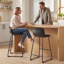 HOMCOM Modern Bar Stools Set of 2, PU Leather Upholstered Barstools, Refurbished