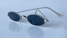 Sunglasses Small Oval Retro Black Silver Vintage Unisex Y2K Rave Club Music Fest