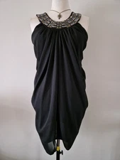 Foxy Black Dress 12 (more 10) Floaty Chiffon Sleeveless Party Embellished BNWT