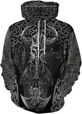 3D Viking Helmet Hoodie Norse Knot Armor Print Pullover Sweatshirt Men Women Kid