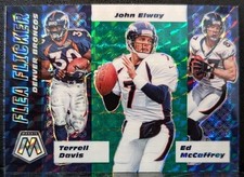 2020 Panini Mosaic Flea Flicker T. Davis J. Elway E. McCaffrey Green Prizm #FF6 