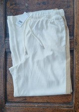 Next Linen Blend Wide Leg Trousers UK 16 Cream Elastic Waist Summer BNWT