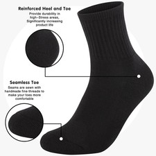 6 Pairs Womens Black Cotton Cushioned Ankle Socks Quarter Crew Large-X-Large