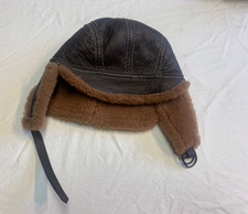 Super 7, Leather and sheepskin motorcycle 'helmet' with chin strap Large