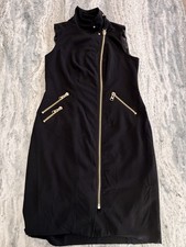 Calvin Klein 8 Woman Black Dress Moto Biker Gold Tone Zippers