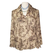 Plus Size Floral Wrap Top 100% Silk Womens 2X Fairy Grunge Boho Cottagecore 