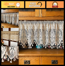 Boho Retro Crochet Curtain Valance for Kitchen Window Farmhouse Short Tiers 35