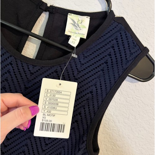 NEW Anthropologie Sparrow Navy Blue Chevron Lace Bodycon Midi Dress XS - Picture 5 of 7