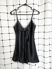 Victoria's Secret Black Satin and Lace Open Front Slip Size Small